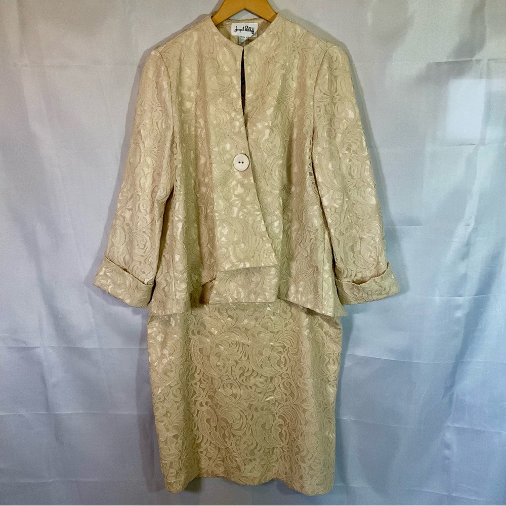 Joseph Ribkoff Cream Lace Skirt Set A-Line Jacket Wedding Guest Regency-core 14